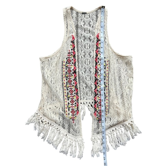 POOF Aztec Embroidered Fringe Needlework Vest Size Large - Picture 3 of 6